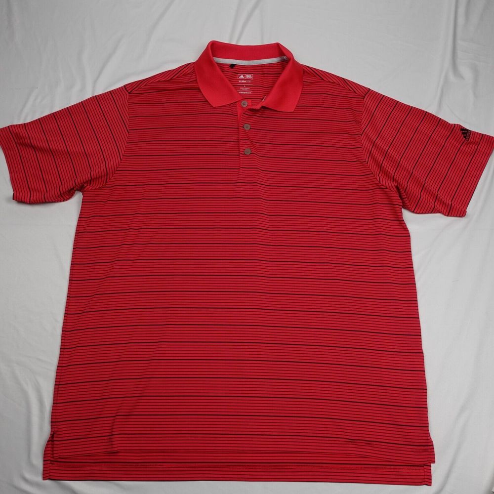 Adidas Climalite Polo Golf Shirt Men's Large Red Striped Pullover Short Sleeves